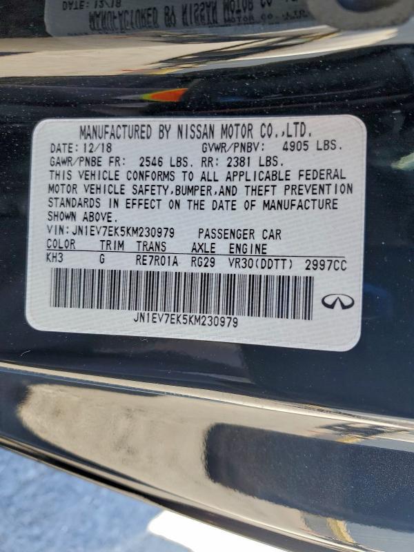 2019 Infiniti Q60 Pure მანქანა იყიდება აუქციონზე, vin: JN1EV7EK5KM230979, აუქციონის ნომერი: 96203125