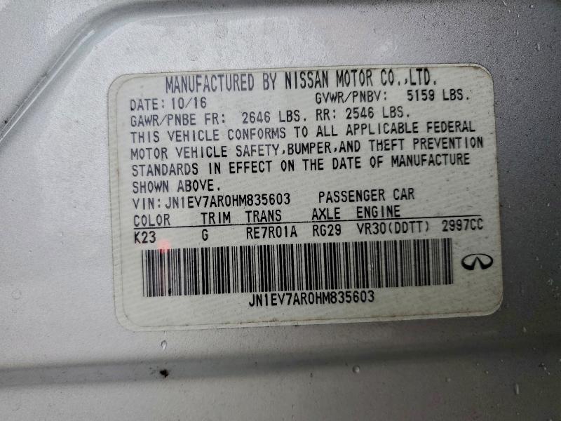 Продаж на аукціоні авто 2017 Infiniti Q50, vin: JN1EV7AR0HM835603, номер лоту: 94309725