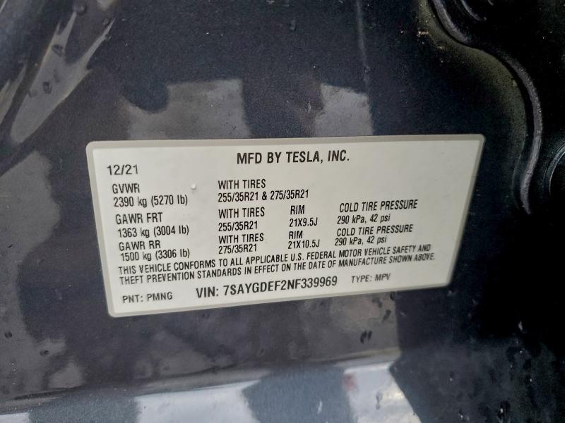 Продажа на аукционе авто 2022 Tesla Model Y, vin: 7SAYGDEF2NF339969, номер лота: 97540095