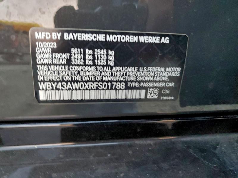 Aukcja sprzedaży 2024 Bmw I4, vin: WBY43AW0XRFS01788, numer aukcji: 97167665