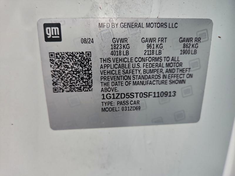 2025 Chevrolet Malibu მანქანა იყიდება აუქციონზე, vin: 1G1ZD5ST0SF110913, აუქციონის ნომერი: 95908735
