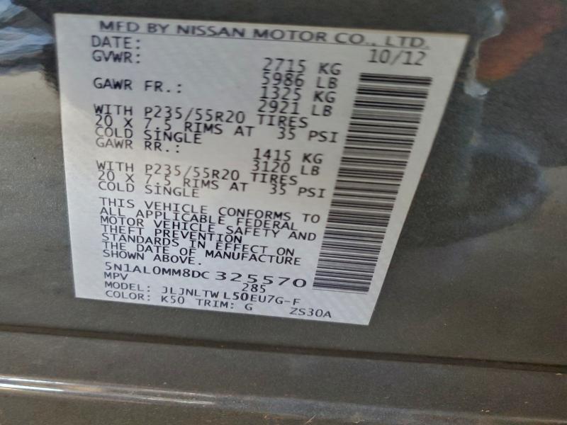 Aukcja sprzedaży 2013 Infiniti Jx35, vin: 5N1AL0MM8DC325570, numer aukcji: 95342365
