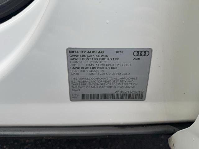 Продаж на аукціоні авто 2018 Audi Q3 Premium, vin: WA1BCCFS6JR027592, номер лоту: 99453505