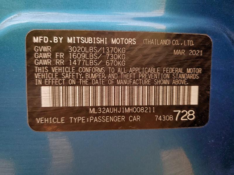 Продаж на аукціоні авто 2021 Mitsubishi Mirage, vin: ML32AUHJ1MH008211, номер лоту: 96384355