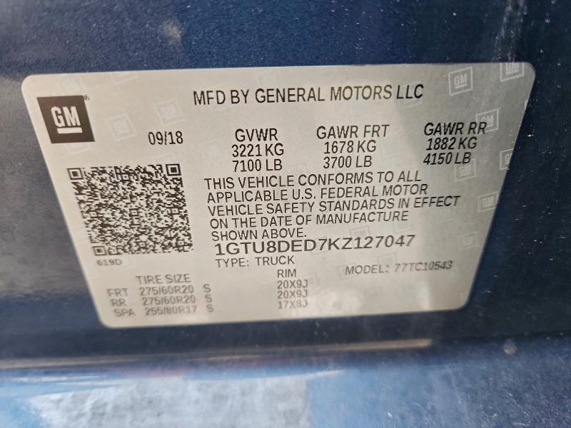 Aukcja sprzedaży 2019 Gmc Sierra, vin: 1GTU8DED7KZ127047, numer aukcji: 95791935