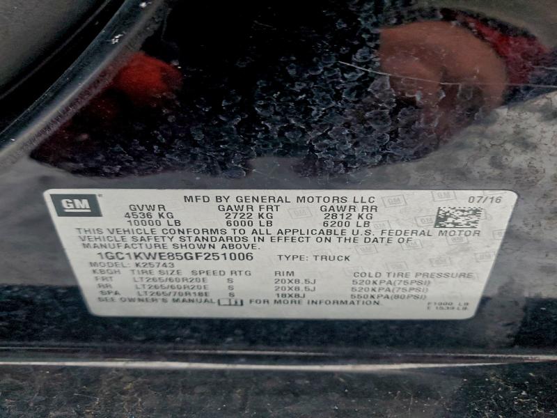 2016 Chevrolet Silverado მანქანა იყიდება აუქციონზე, vin: 1GC1KWE85GF251006, აუქციონის ნომერი: 92585835