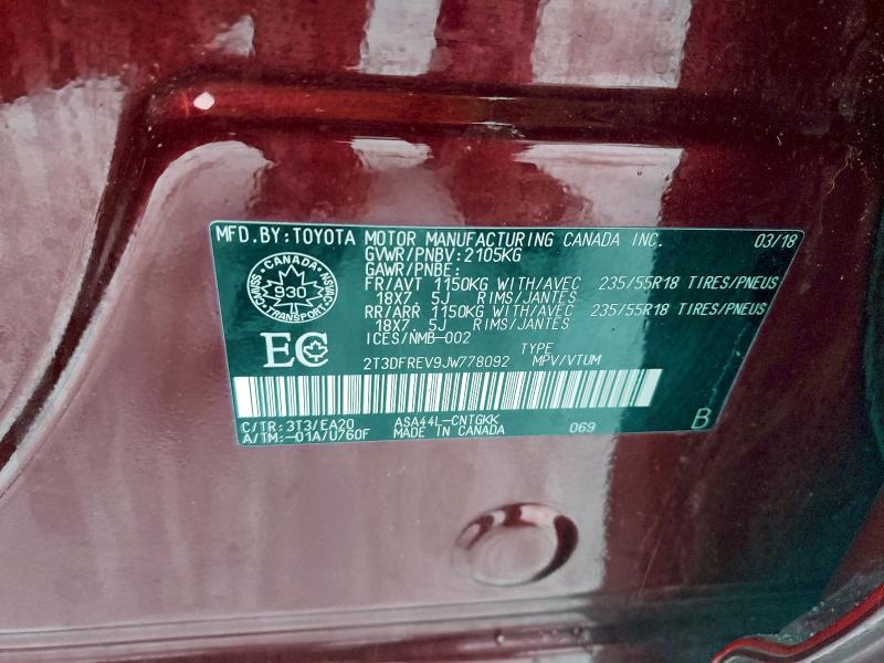 Aukcja sprzedaży 2018 Toyota Rav4, vin: 2T3DFREV9JW778092, numer aukcji: 95972105