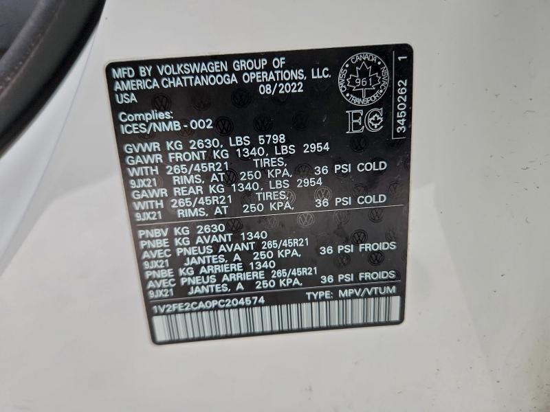 96929775 :رقم المزاد ، 1V2FE2CA0PC204574 vin ، 2023 Volkswagen Atlas Cross Sport مزاد بيع