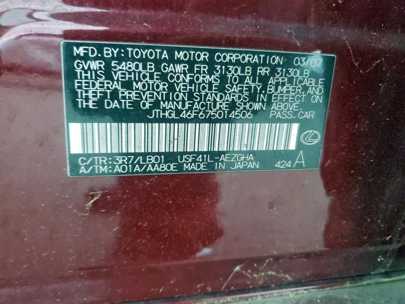 Aukcja sprzedaży 2007 Lexus Ls, vin: JTHGL46F675014506, numer aukcji: 94316485