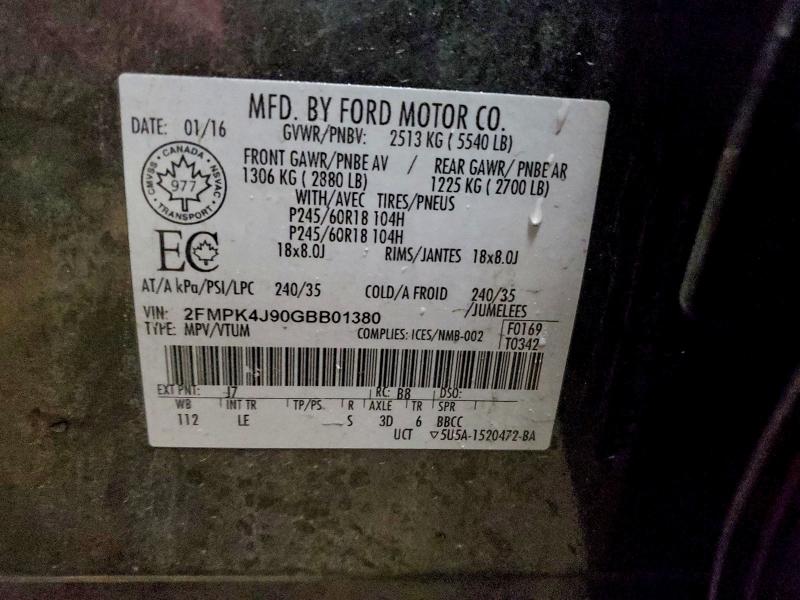2016 Ford Edge მანქანა იყიდება აუქციონზე, vin: 2FMPK4J90GBB01380, აუქციონის ნომერი: 92469125