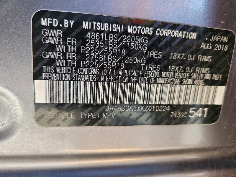 Aukcja sprzedaży 2019 Mitsubishi Outlander, vin: JA4AD3A3XKZ010224, numer aukcji: 97963715