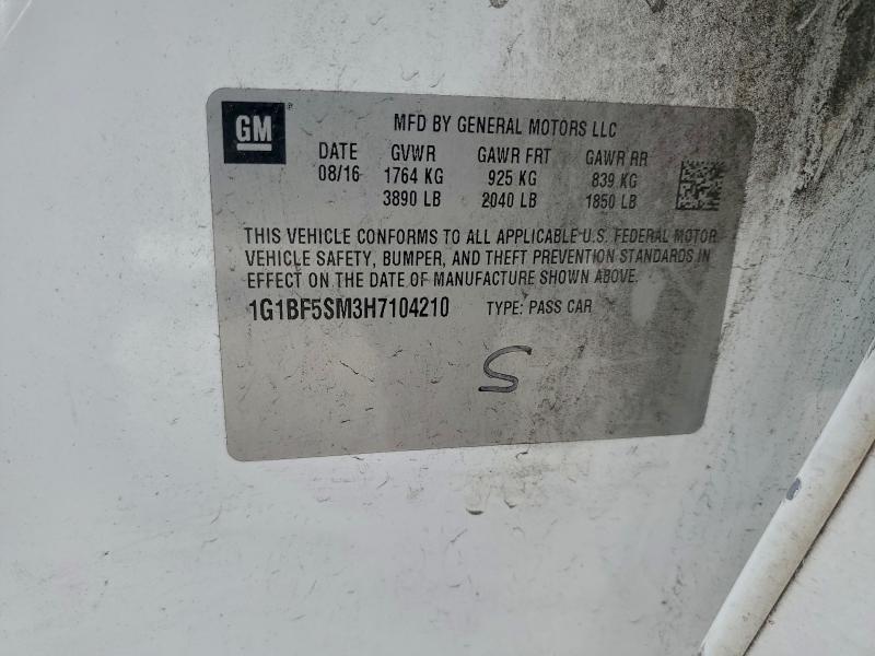 2017 Chevrolet Cruze Prem მანქანა იყიდება აუქციონზე, vin: 1G1BF5SM3H7104210, აუქციონის ნომერი: 74118065