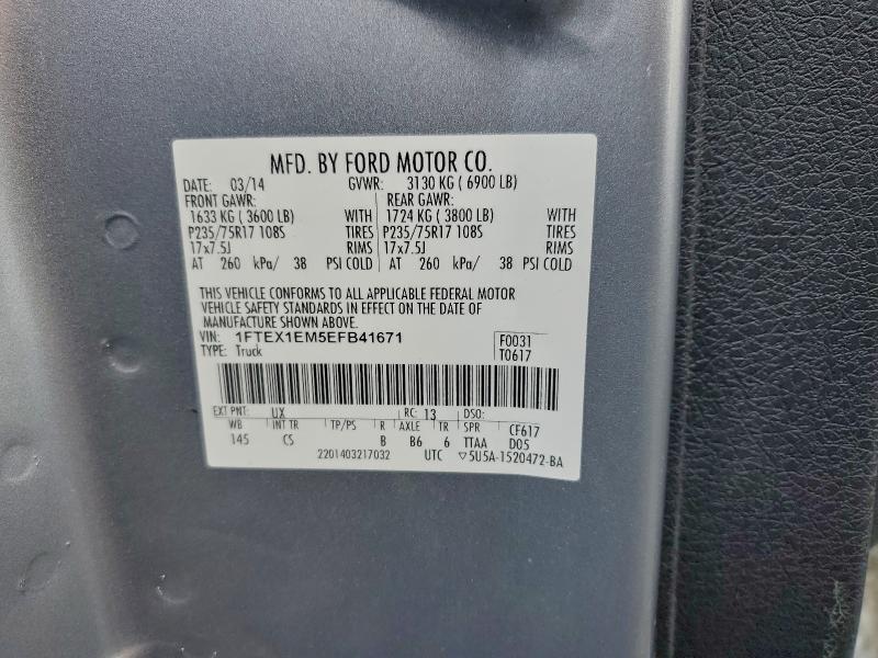96551565 :رقم المزاد ، 1FTEX1EM5EFB41671 vin ، 2014 Ford F150 مزاد بيع