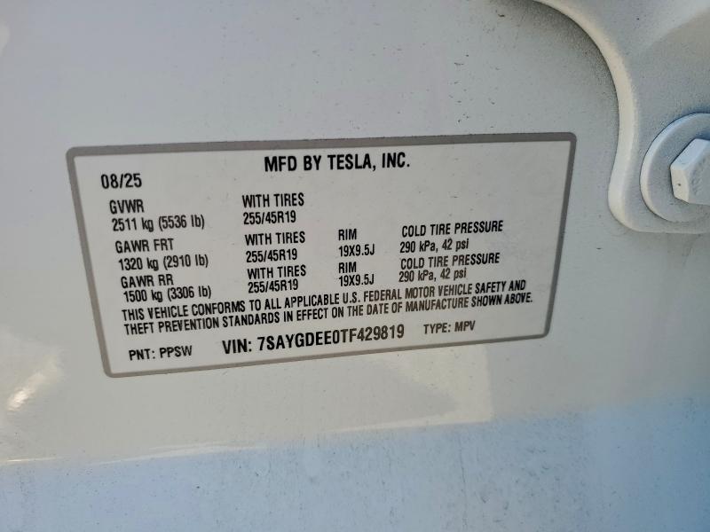 Aukcja sprzedaży 2026 Tesla Model Y, vin: 7SAYGDEE0TF429819, numer aukcji: 94989945