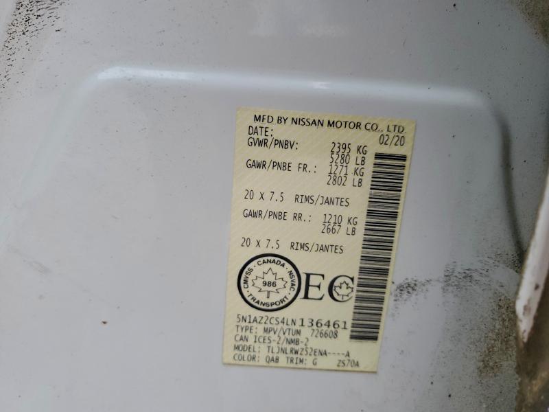 97322945 :رقم المزاد ، 5N1AZ2CS4LN136461 vin ، 2020 Nissan Murano مزاد بيع