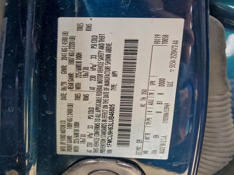 Продаж на аукціоні авто 2020 Ford Escape, vin: 1FMCU9H63LUB46805, номер лоту: 96092025