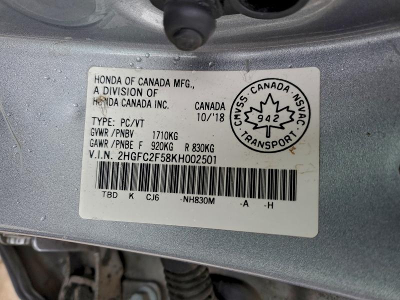 Aukcja sprzedaży 2019 Honda Civic, vin: 2HGFC2F58KH002501, numer aukcji: 97729085