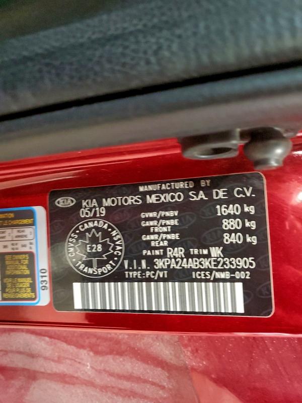 Aukcja sprzedaży 2019 Kia Rio, vin: 3KPA24AB3KE233905, numer aukcji: 96490015