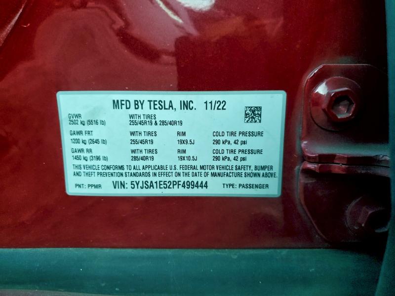 Продаж на аукціоні авто 2023 Tesla Model S, vin: 5YJSA1E52PF499444, номер лоту: 96977375