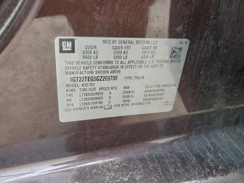 96065005 :رقم المزاد ، 1GT22TEG5GZ269708 vin ، 2016 Gmc Sierra مزاد بيع