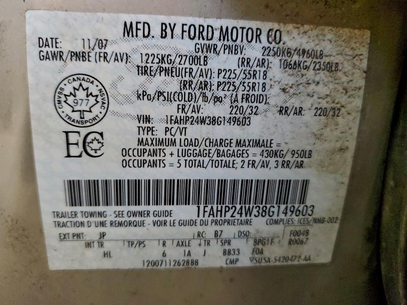 Продаж на аукціоні авто 2008 Ford Taurus, vin: 1FAHP24W38G149603, номер лоту: 95633745