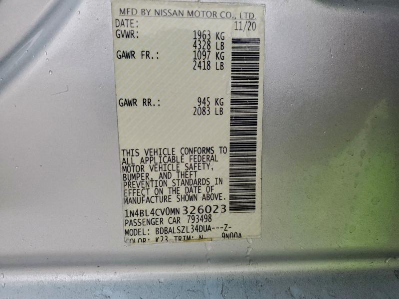 Продажа на аукционе авто 2021 Nissan Altima, vin: 1N4BL4CV0MN326023, номер лота: 94717095