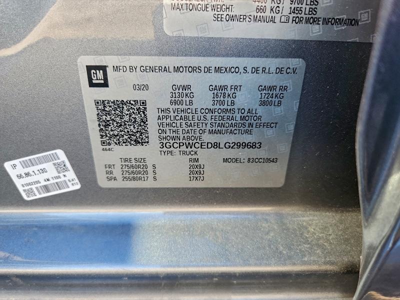 Продаж на аукціоні авто 2020 Chevrolet Silverado, vin: 3GCPWCED8LG299683, номер лоту: 95791895