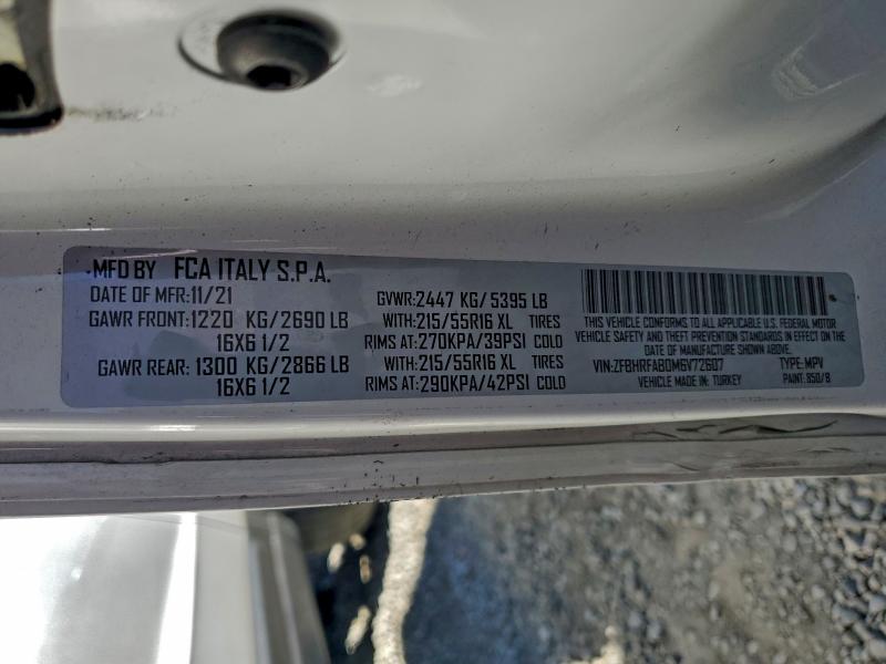 95527725 :رقم المزاد ، ZFBHRFAB0M6V72607 vin ، 2021 Ram Promaster مزاد بيع