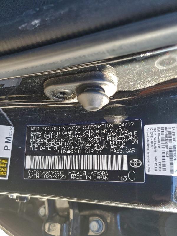 96834255 :رقم المزاد ، JTDS4RCE1LJ019177 vin ، 2020 Toyota Corolla مزاد بيع