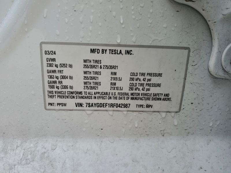 Продажа на аукционе авто 2024 Tesla Model Y, vin: 7SAYGDEF1RF042987, номер лота: 97107645