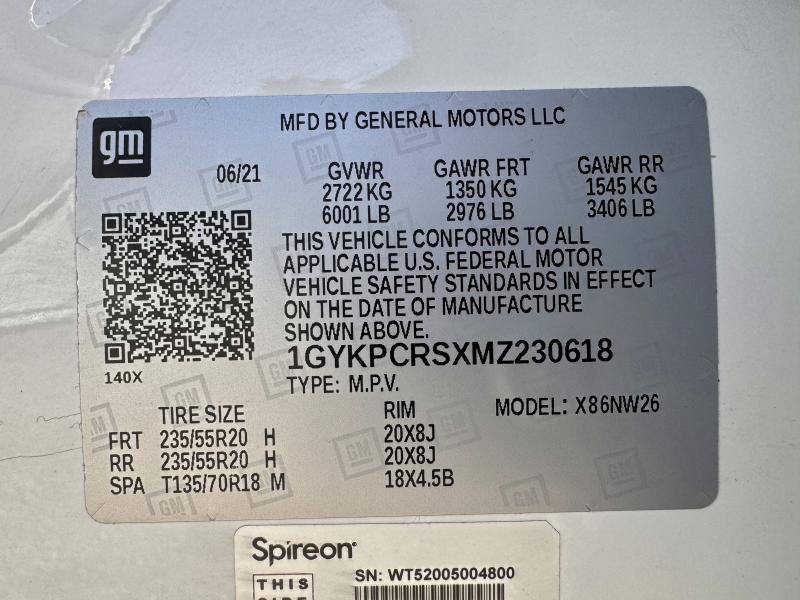 95576635 :رقم المزاد ، 1GYKPCRSXMZ230618 vin ، 2021 Cadillac Xt6 Premiu مزاد بيع