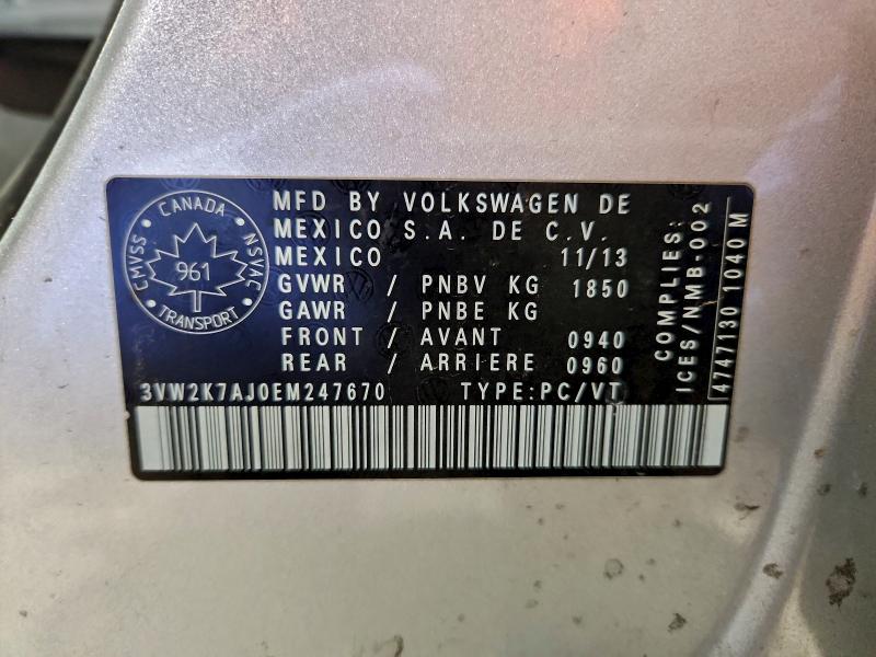 95848495 :رقم المزاد ، 3VW2K7AJ0EM247670 vin ، 2014 Volkswagen Jetta مزاد بيع