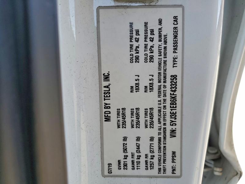 Продаж на аукціоні авто 2019 Tesla Model 3, vin: 5YJ3E1EB6KF433258, номер лоту: 96987445