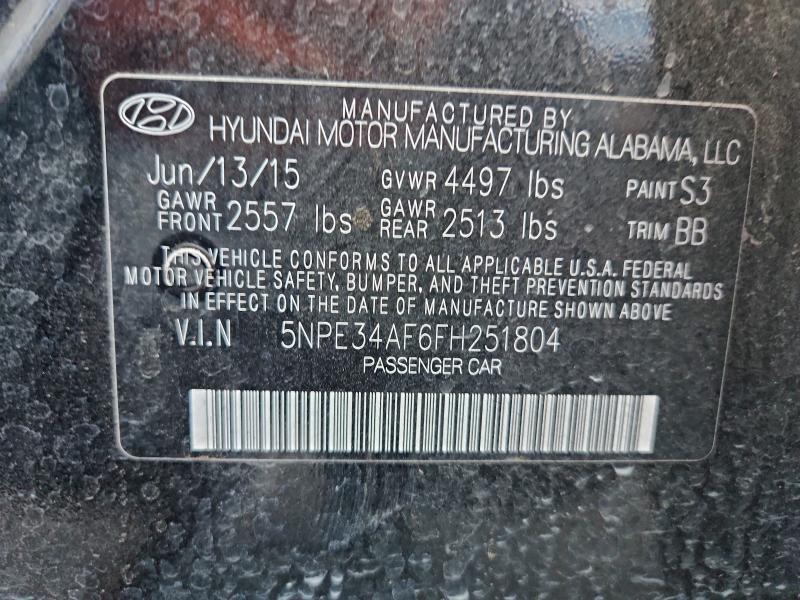 96618195 :رقم المزاد ، 5NPE34AF6FH251804 vin ، 2015 Hyundai Sonata مزاد بيع