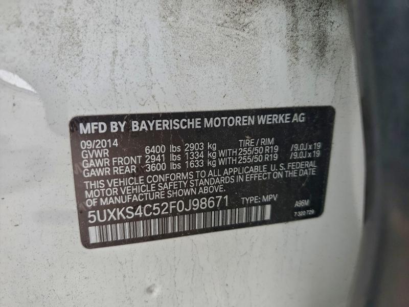 95433755 :رقم المزاد ، 5UXKS4C52F0J98671 vin ، 2015 Bmw X5 Xdrive3 مزاد بيع