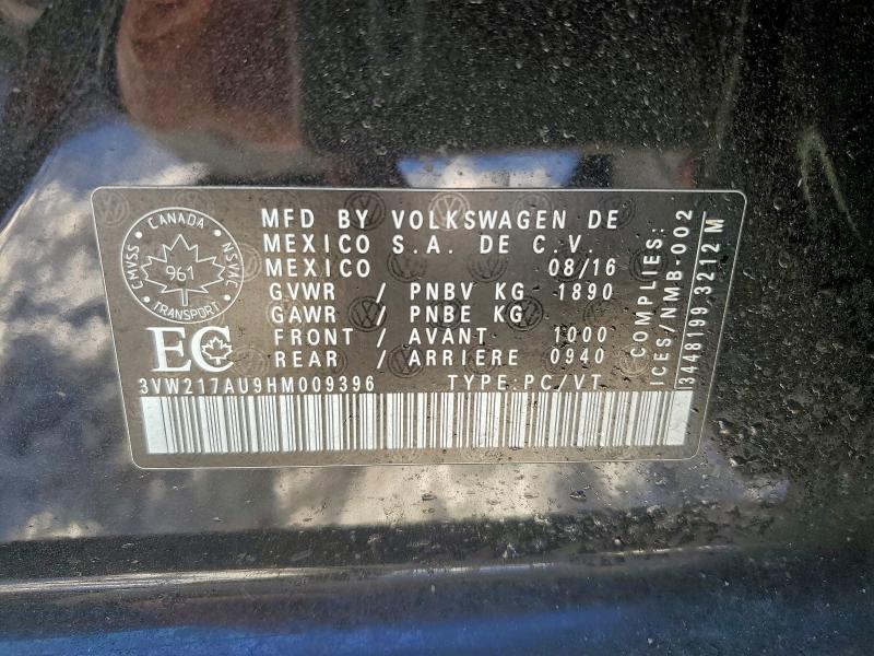 Aukcja sprzedaży 2017 Volkswagen Golf, vin: 3VW217AU9HM009396, numer aukcji: 97078825