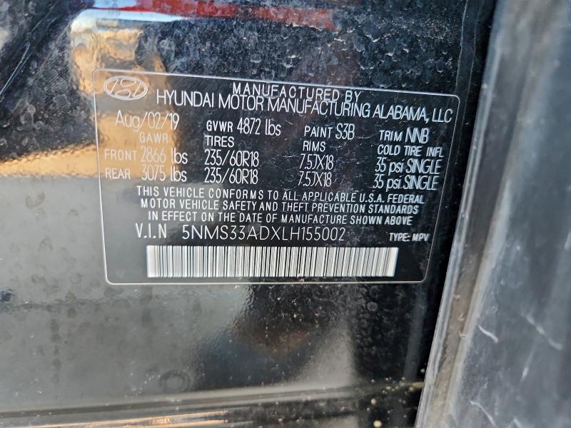 2020 Hyundai Santa Fe მანქანა იყიდება აუქციონზე, vin: 5NMS33ADXLH155002, აუქციონის ნომერი: 93399525