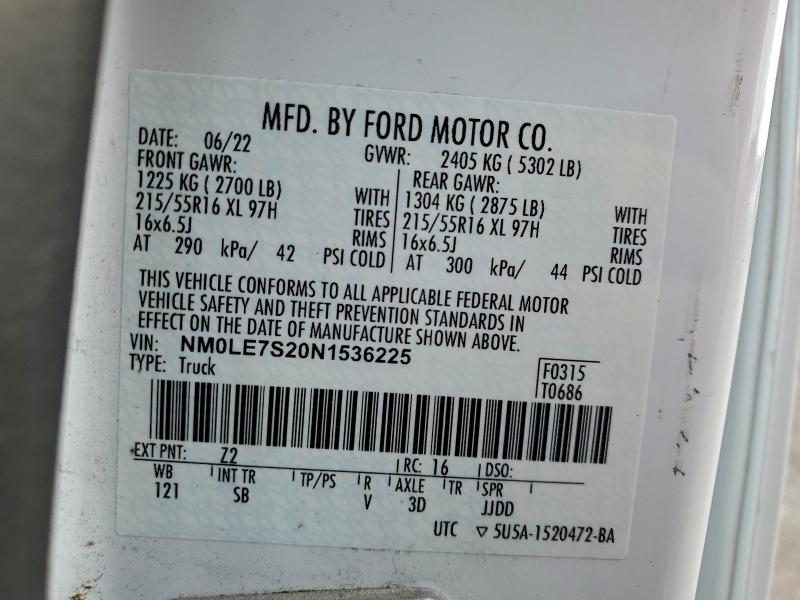 Продаж на аукціоні авто 2022 Ford Transit Connect, vin: NM0LE7S20N1536225, номер лоту: 79500885