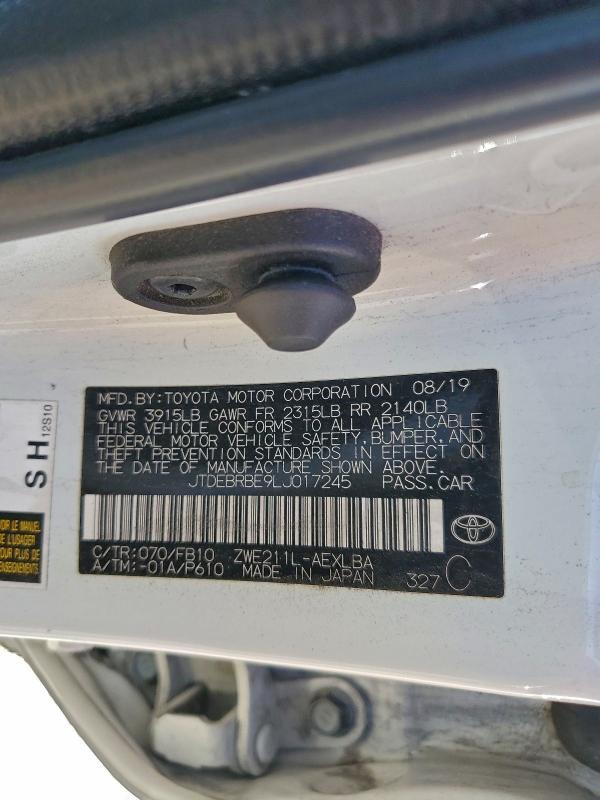 2020 Toyota Corolla მანქანა იყიდება აუქციონზე, vin: JTDEBRBE9LJ017245, აუქციონის ნომერი: 95837375