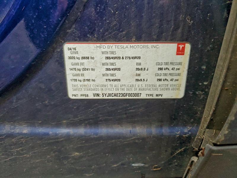 Aukcja sprzedaży 2016 Tesla Model X, vin: 5YJXCAE23GF003007, numer aukcji: 94377875