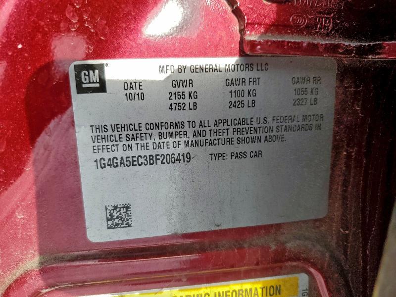 Aukcja sprzedaży 2011 Buick Lacrosse, vin: 1G4GA5EC3BF206419, numer aukcji: 95353955