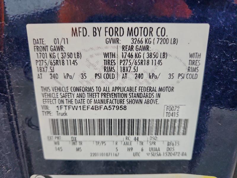 Aukcja sprzedaży 2011 Ford F150 Super, vin: 1FTFW1EF4BFA57958, numer aukcji: 96098315