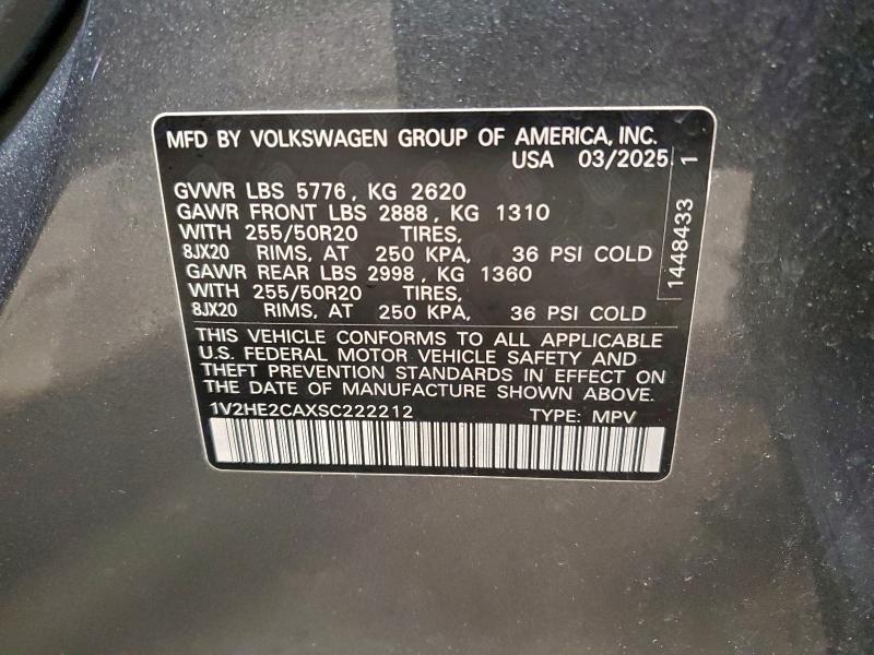 95864005 :رقم المزاد ، 1V2HE2CAXSC222212 vin ، 2025 Volkswagen Atlas Cros مزاد بيع