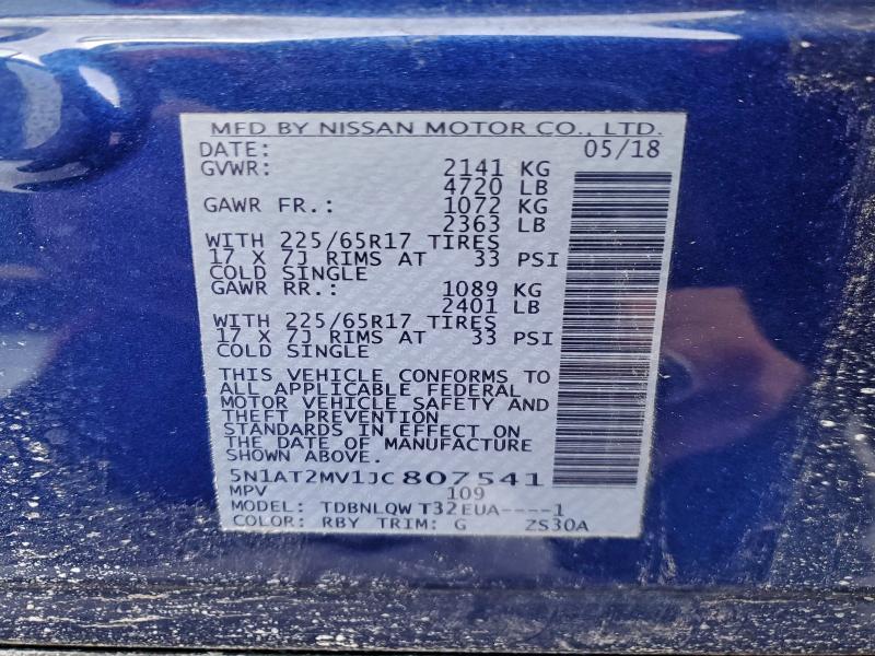 96001855 :رقم المزاد ، 5N1AT2MV1JC807541 vin ، 2018 Nissan Rogue مزاد بيع