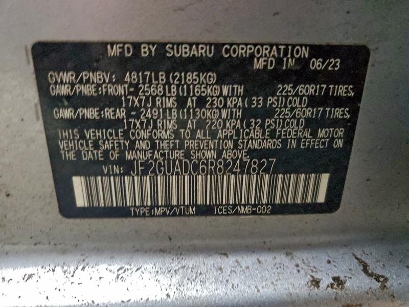 Aukcja sprzedaży 2024 Subaru Crosstrek, vin: JF2GUADC6R8247827, numer aukcji: 96905995