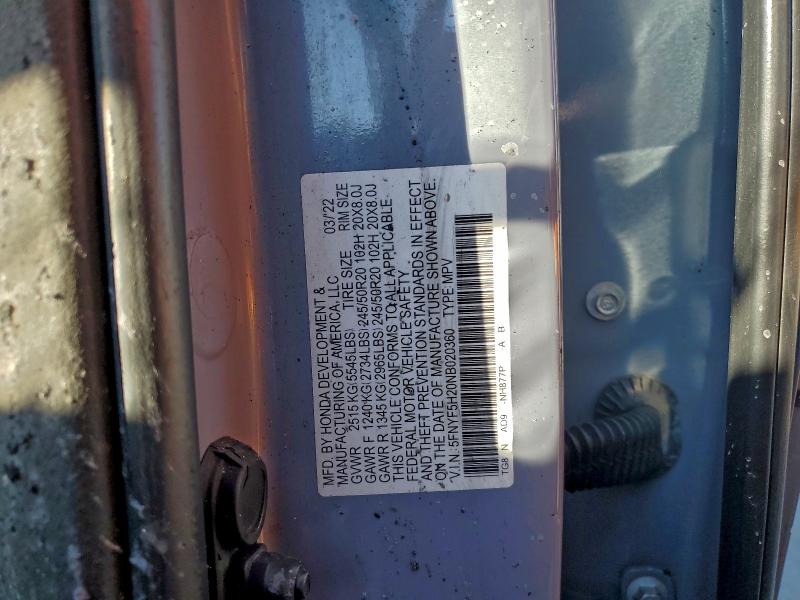 70609926 :رقم المزاد ، 5FNYF5H20NB020360 vin ، 2022 Honda Pilot مزاد بيع