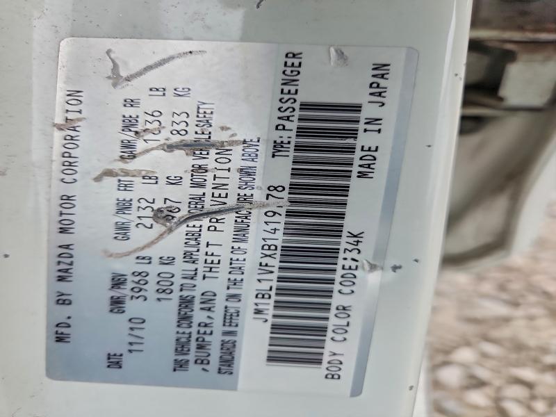 Aukcja sprzedaży 2011 Mazda 3, vin: JM1BL1VFXB1419778, numer aukcji: 97976105
