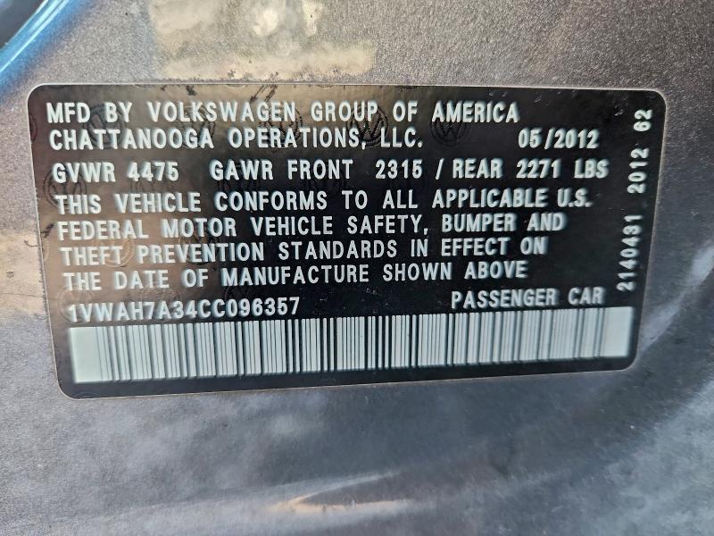 Продажа на аукционе авто 2012 Volkswagen Passat, vin: 1VWAH7A34CC096357, номер лота: 97267205