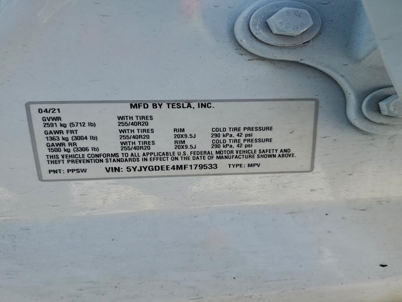 Продажа на аукционе авто 2021 Tesla Model Y, vin: 5YJYGDEE4MF179533, номер лота: 94952685