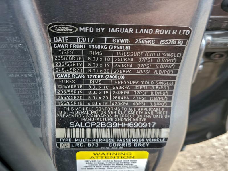2017 Land Rover Discovery Sport მანქანა იყიდება აუქციონზე, vin: SALCP2BG9HH690917, აუქციონის ნომერი: 97075515